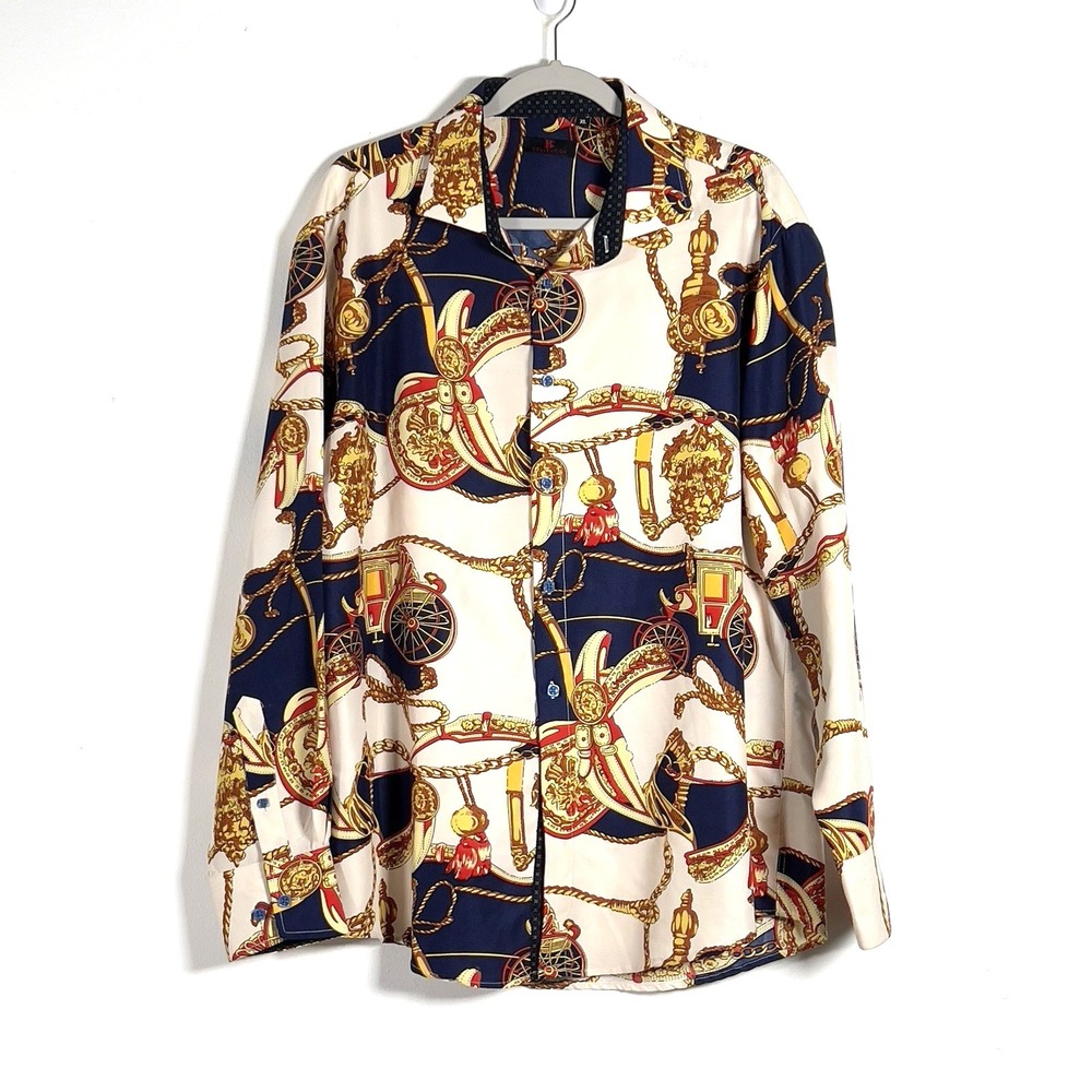 BC Collection Long Sleeve Shirt Mens Sz XL Multicolor Equestrian Print